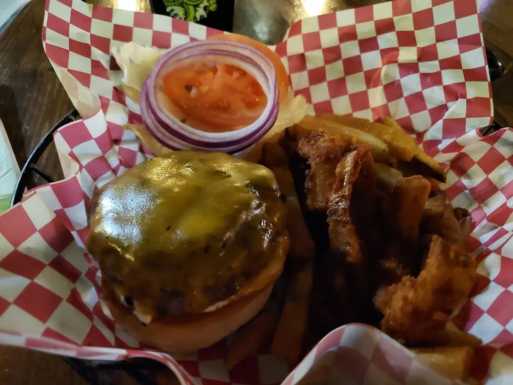 Burger with Onion Rings